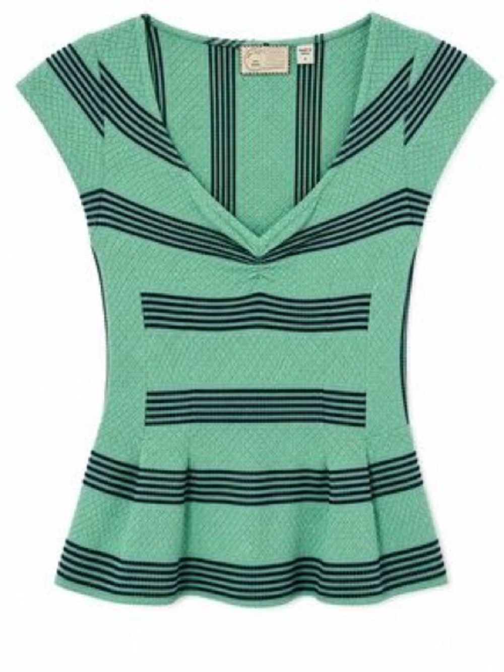 Anthropologie striped peplum top teal green navy sz M